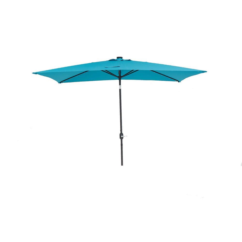 10 ft. x 6.5 ft. Steel Patio Market Umbrella in Light Blue with Solar LED L