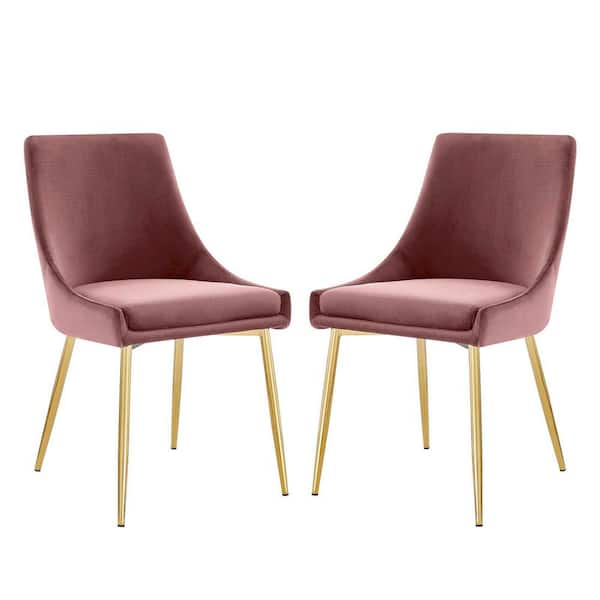 MODWAY Viscount Gold Dusty Rose Performance Velvet Dining Chairs (Set of 2)