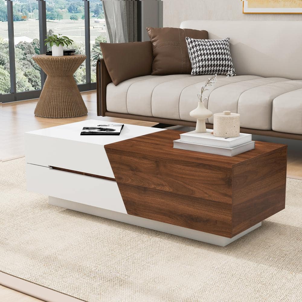 Modrest Makai Modern Walnut & Black Square Coffee Table