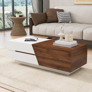 72.8 in. Brown Rectangle Modern Extendable Sliding Walnut Top Coffee Table with Storage