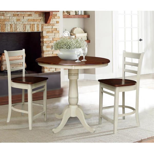 International Concepts 3-Piece 30 in. Espresso/Almond Solid Wood Round Table with 2-Side Stools