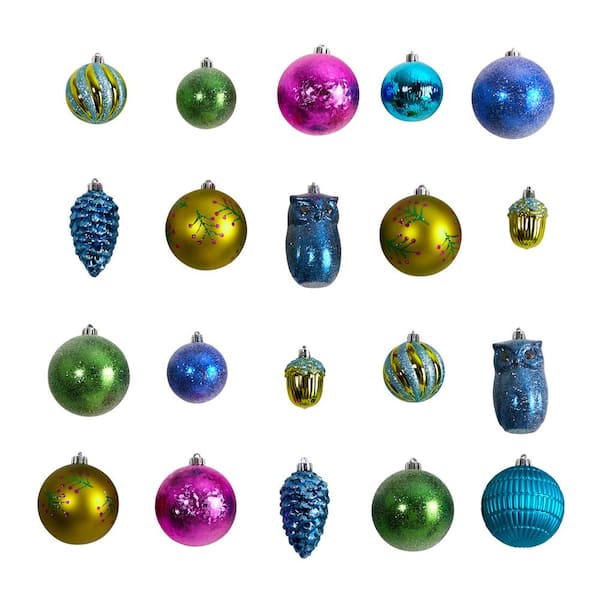 Nearly Natural Holiday Deluxe 3.0 in. Multicolor Shatterproof Assorted Ornaments (50-Pack)