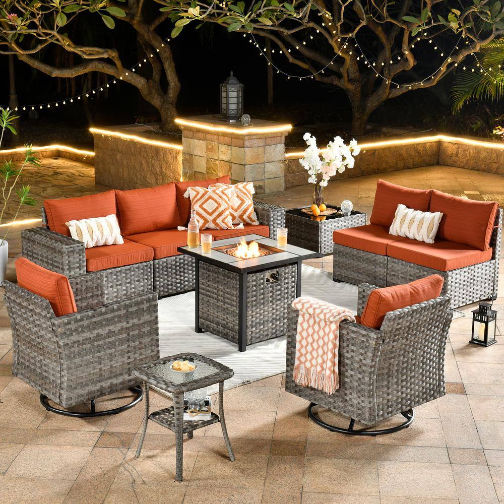 HOOOWOOO Tahoe Grey 10-Piece Wicker Swivel Rocking Outdoor Patio ...