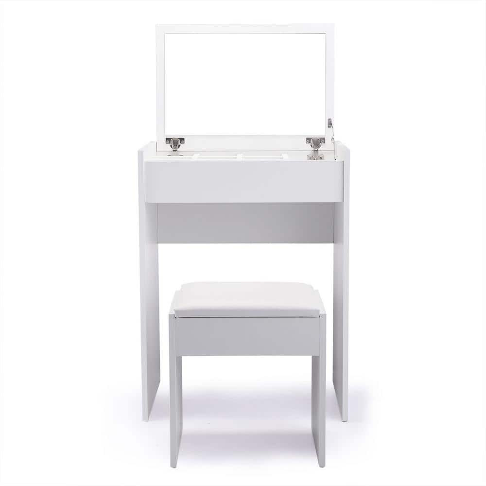 VERYKE White Jewelry Armoire Vanity Set with Flip Top Mirror Storage