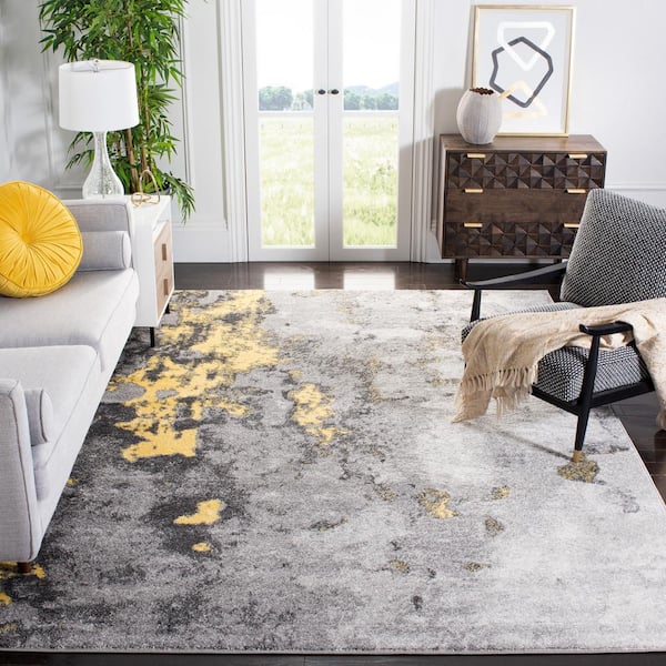 Adirondack 11 ft. x 15 ft. Gray/Yellow Distressed Abstract Area Rug