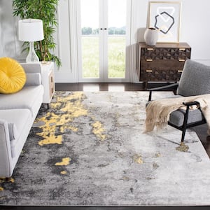 Adirondack Gray/Yellow 12 ft. x 12 ft. Distressed Abstract Square Area Rug