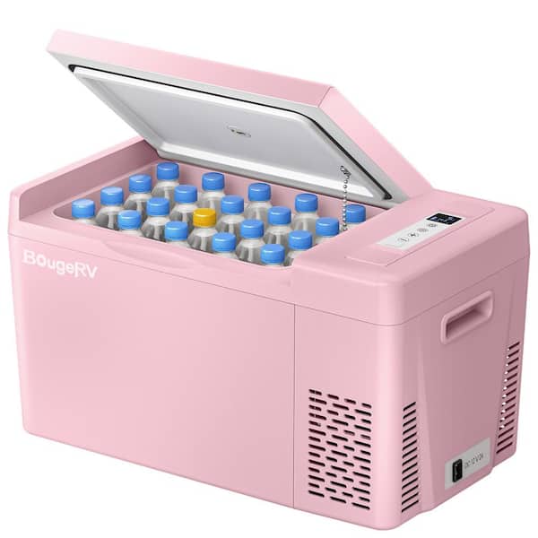 BougeRV Pink 23 qt. Portable Refrigerator, 12-Volt Fridge 22L, Portable Freezer Compressor Cooler (-7℉~50℉)  for Truck Van RV