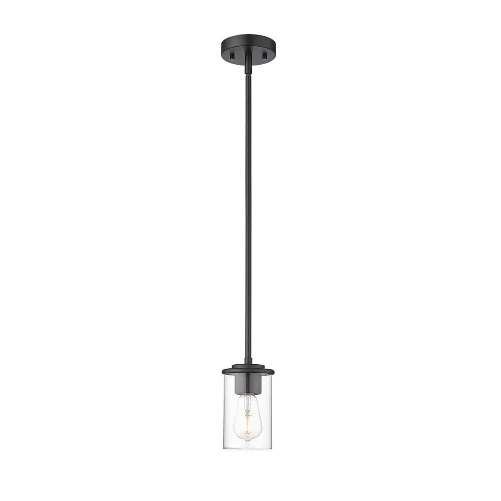 Thayer 4.75 in. 1-Light Matte Black Shaded Pendant Light with Clear Glass S