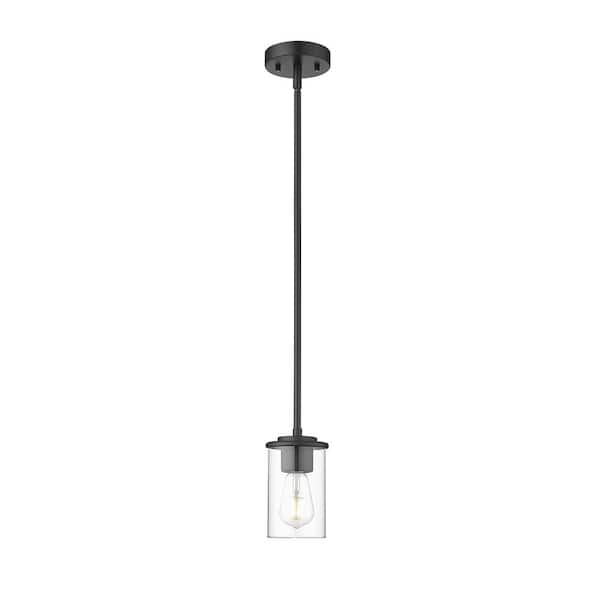 Unbranded Thayer 4.75 in. 1-Light Matte Black Shaded Pendant Light with Clear Glass Shade, No Bulbs Included