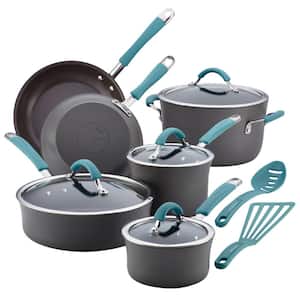 Cucina 12-Piece Hard-Anodized Aluminum Nonstick Cookware Set in Agave Blue and Gray