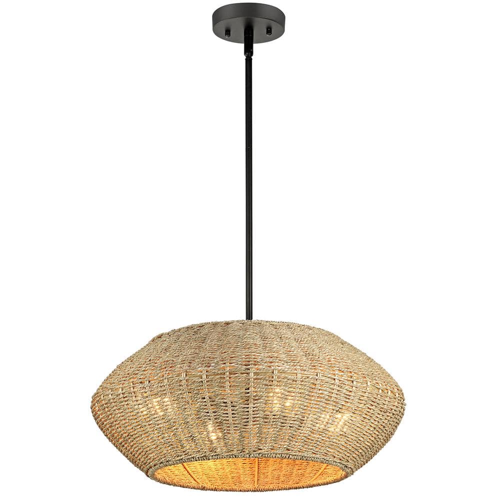 Prime Ray 20" Black and Light Brown Rattan Geometric Pendant Chandelier