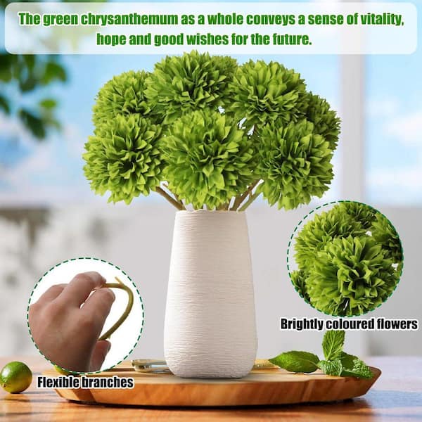 12 Pieces 11 in. Grass Green Artificial Faux Ball Chrysanthemum