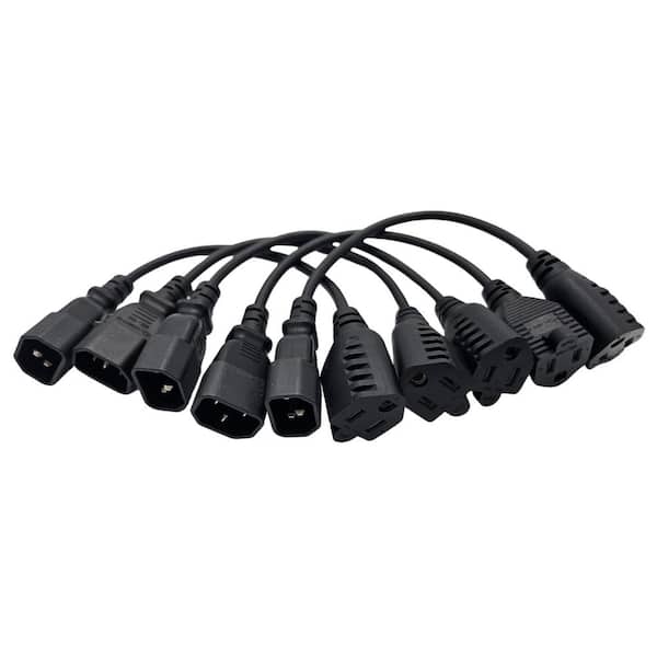 1 ft. IEC-60320-C14 to NEMA 5-15R (18AWG)/3-Conductors Indoor Power Adapter-Black (5-Pack)