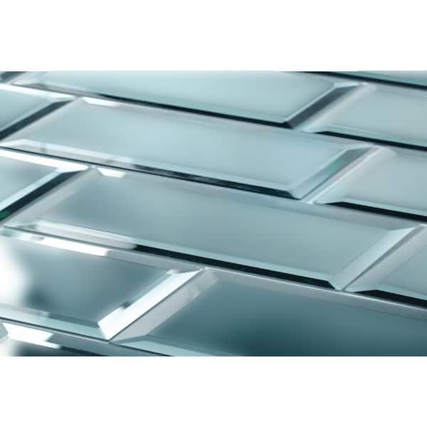 Reflections 3 in. X 12 in. Beveled Frosted Matte Blue Glass Mirror Subway Wall Tile (14 sq.ft./Case)