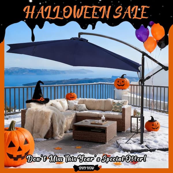 SUNRINX 12 ft. Steel Cantilever Offset Patio Umbrella in Blue with Weighted Base