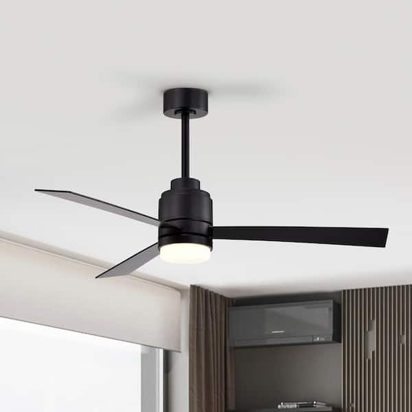 Newton Contemporary 52 in. Integrated LED Indoor Black 3-Blade 6-Speeds Ceiling Fan with Light Kit and Remote Control
