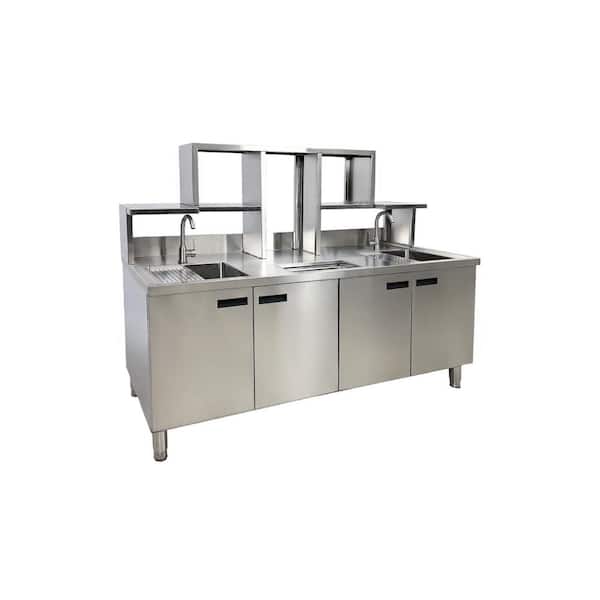 Elite Kitchen Supply Commercial Stainless Steel 71.3 in. Kitchen Prep Table Bubble Tea WorkStation EBA75 2 Faucets and Shelfs