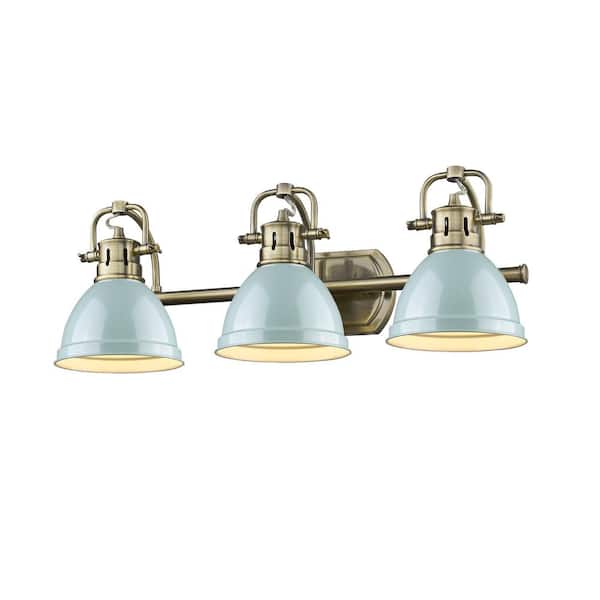 Duncan 8.25 in. 3-Light Aged Brass Vanity Light with Green Shade