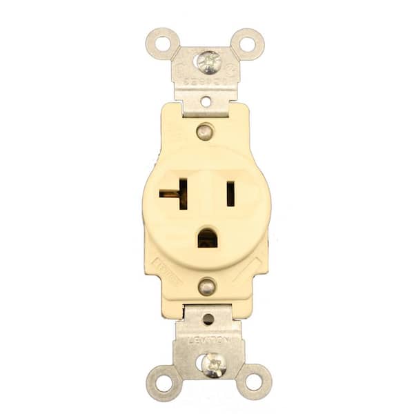 Leviton 20 Amp Commercial Grade Grounding Single Outlet Ivory 5801 I
