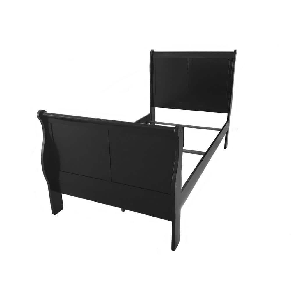 Louis Philippe III Traditional Black Pine Full Sleigh Bed with Headboard