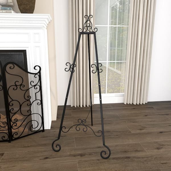 Litton Lane White Metal Large Free Standing Adjustable Display Stand Scroll  Easel with Chain Support 43442 - The Home Depot