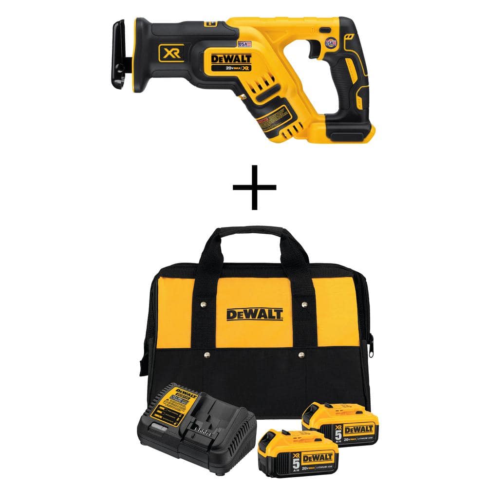 DEWALT 20V MAX XR Cordless Brushless Compact Reciprocating Saw, (2) 20V MAX XR Premium Lithium-Ion 5.0Ah Batteries, and Charger -  DCB2052CKW367