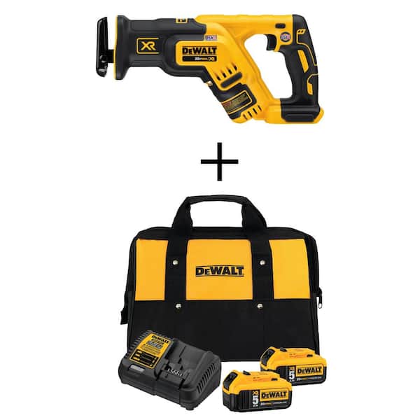 DEWALT 20V MAX XR Cordless Brushless Compact Reciprocating Saw, (2) 20V MAX XR Premium Lithium-Ion 5.0Ah Batteries, and Charger