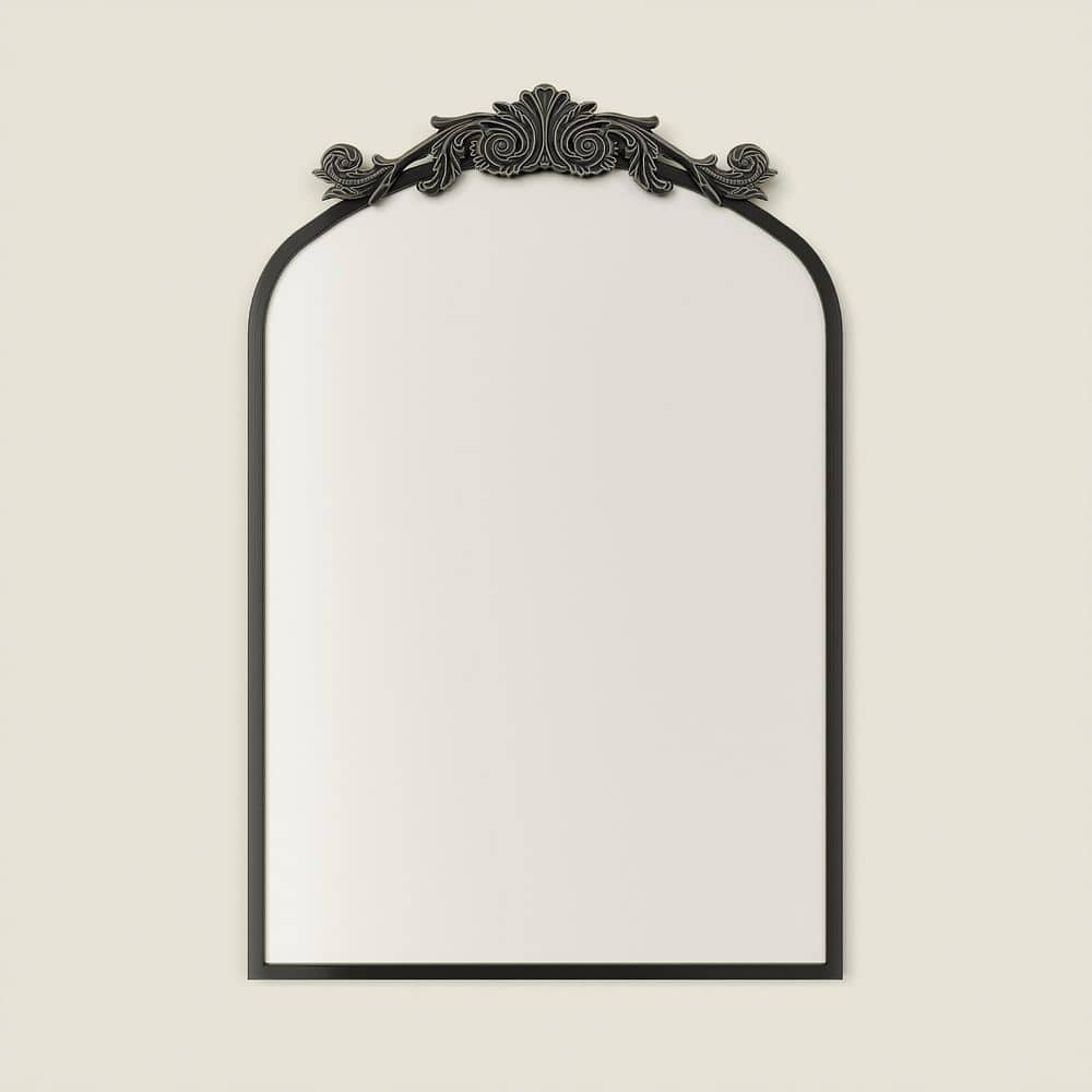 32 in. W x 48 in. H Arch Aluminum Alloy Framed French Cleat Mounted Baroque Wall Decor Bathroom Vanity Mirror in Black price history on PriceWatchPro