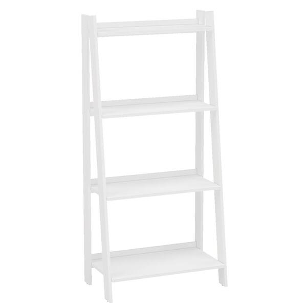 White Wood 4 Shelf Ladder Bookcase, White Open Back Bookcase