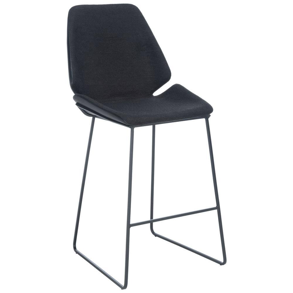 Modern Saddle Style Black Wood and Metal Counter Stool