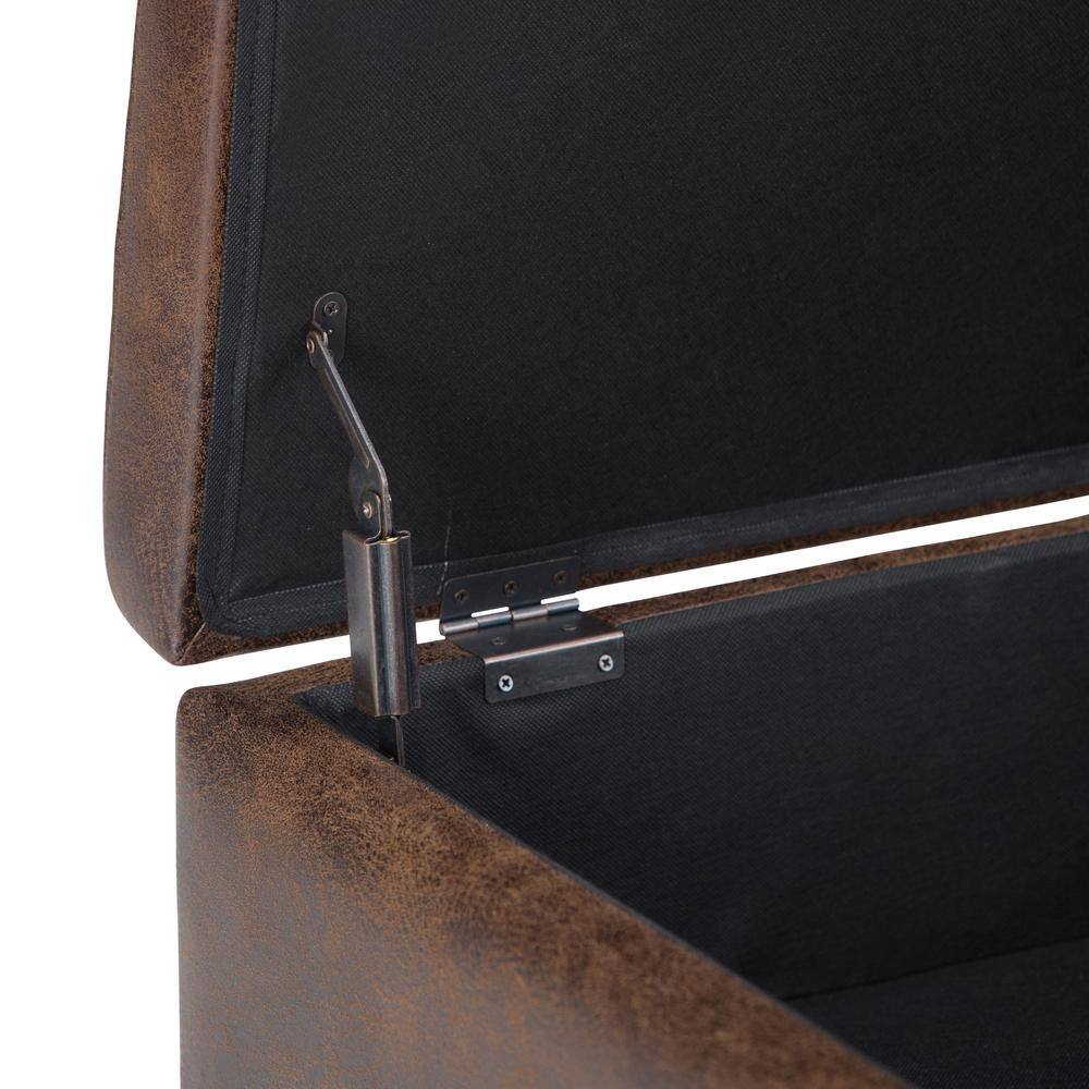 Owen Distressed Chestnut Brown Faux Leather Storage Ottoman