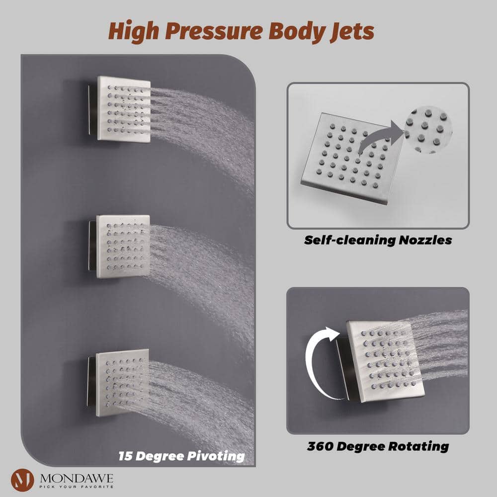 Brushed Nickel LED Ceiling Mounted Dual Shower System with Bluetooth Speaker