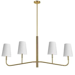 Eleanor 4-Light Aged Brass Shaded Linear Chandelier for Dining