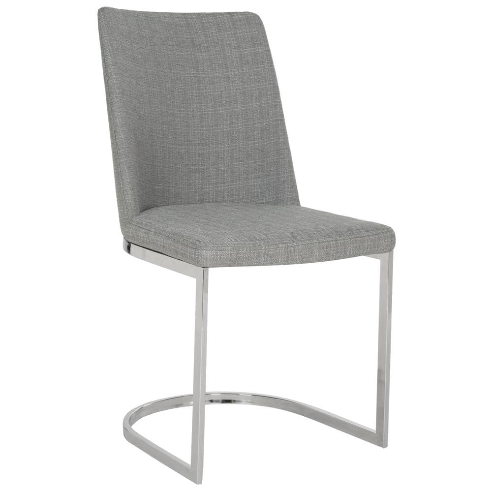 Chic Gray Linen & Polished Chrome Metal Side Chair