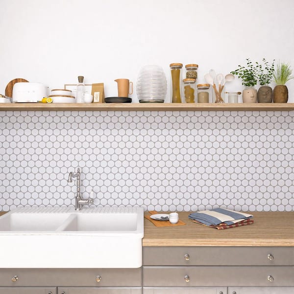 MOLOVO Porcetile White 11.82 in. x 10.5 in. Penny Matte Porcelain