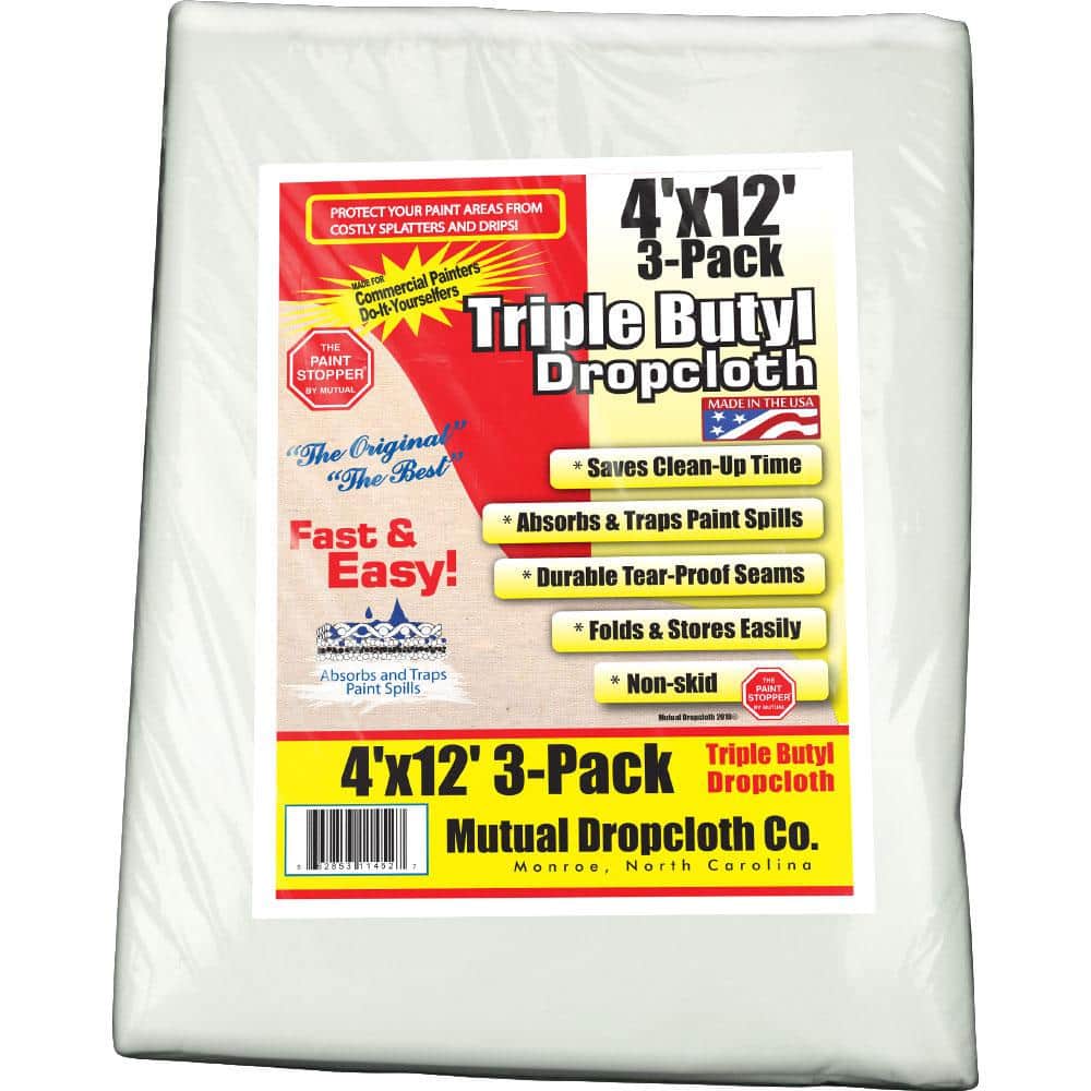 4 ft. x 12 ft. White Triple Coated Butyl Drop Cloth (3-Pack)