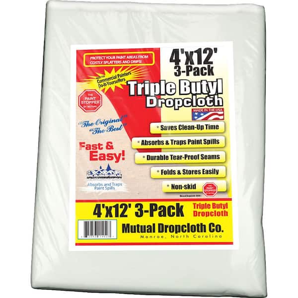 Unbranded 4 ft. x 12 ft. White Triple Coated Butyl Drop Cloth (3-Pack)