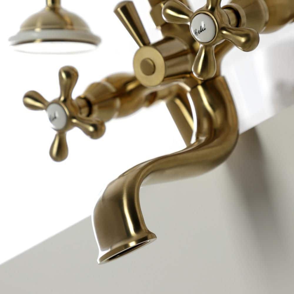 Brushed Brass Deck Mount Clawfoot Tub Faucet with Hand Shower