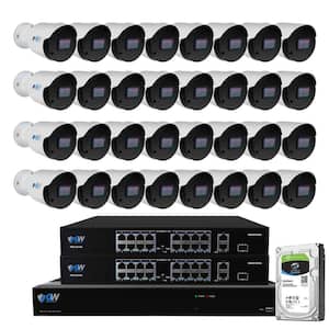 32-Channel 8MP 4K NVR 8TB Security Camera System with 32 Wired IP POE Cameras Bullet Fixed Lens, Artificial Intelligence