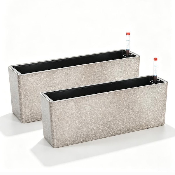16 inch Window Box for Plants Flowers Herbs,Self Watering Planter Pots 2-Pack(Coffee)