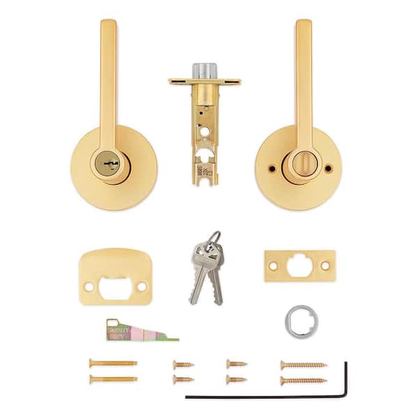 Kwikset Halifax Satin Brass Round Keyed Entry Door Handle Handle