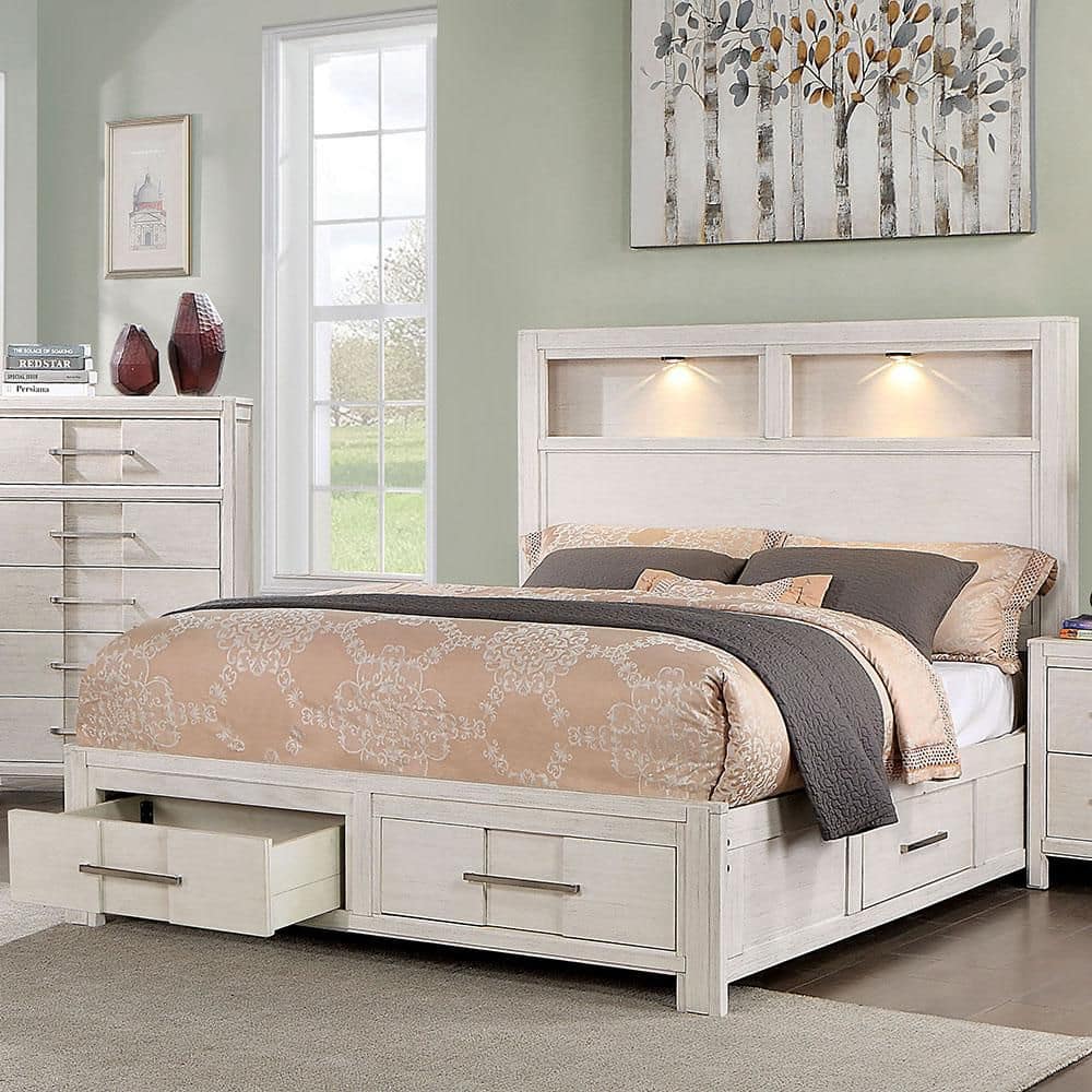 Vonita White Wood Frame California King Platform Bed with Storage and Care Kit price history on PriceWatchPro