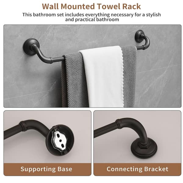 4-Piece Bath Hardware Set with Towel Bar Hand Towel Holder Toilet Paper Holder Towel Hook in Oil Rubbed Bronze