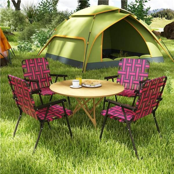 HONEY JOY Red Metal Folding Webbed Lawn Chairs, Outdoor Patio