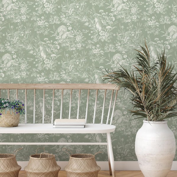 Green Eames Sage Forest Friends Wallpaper Sample