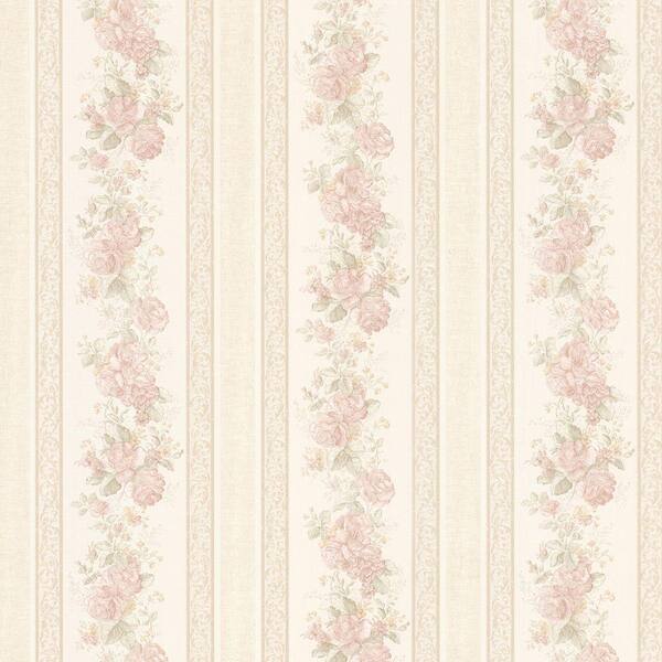 Mirage Tasha Blush Satin Floral Scroll Stripe Wallpaper