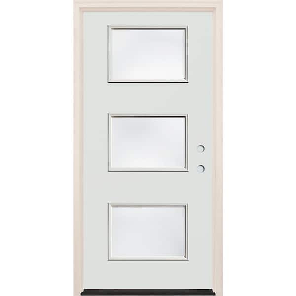 Builders Choice 36 in. x 80 in. Left-Hand/Inswing 3-Lite Clear Glass Alpine Painted Fiberglass Prehung Front Door w/4-9/16 in. Frame