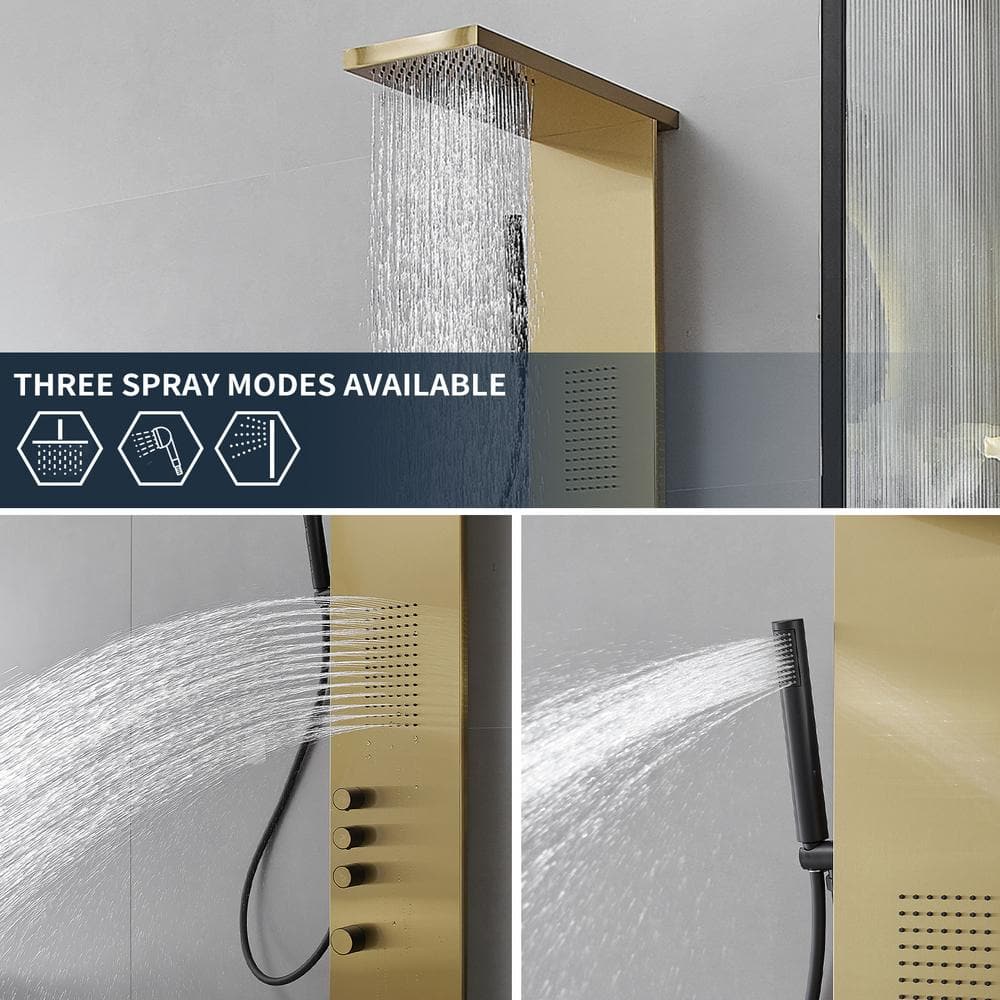Brushed Gold Stainless Steel Rainfall Shower Panel System