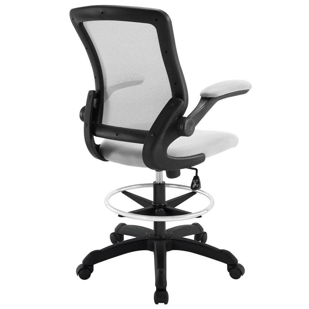 Gray Mesh Adjustable Swivel Drafting Stool with Flip-Up Arms