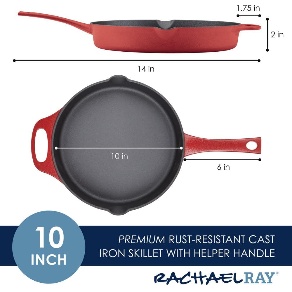 Rachael Ray Premium Nitro Cast Iron Skillet 10" Gray: Enameled, Hand Wash, Gas & Induction Compatible, Lifetime Warranty - Thumbnail 5